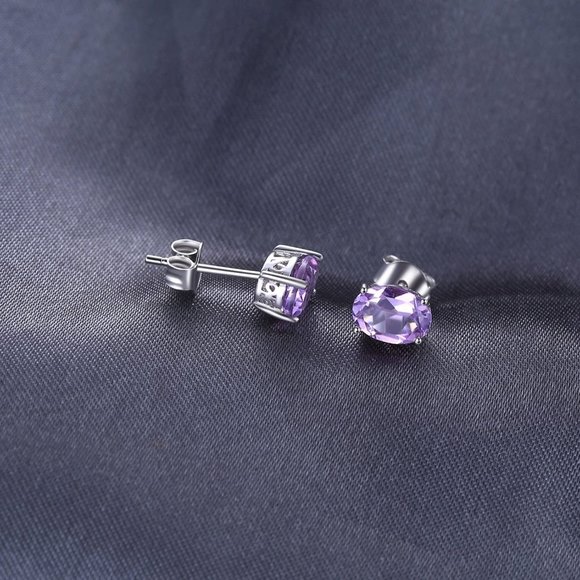💜 1.43ct Amethyst Earrings - 925 Sterling Silver - Picture 2 of 6